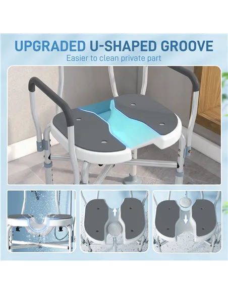 HOMCOM Shower Chair with Upgraded U-shaped Seat and Reinforced Crossbars, Height Adjustable Padded Bath Chair with Non-slip Feet