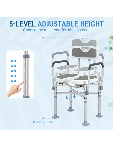 HOMCOM Shower Chair with Upgraded U-shaped Seat and Reinforced Crossbars, Height Adjustable Padded Bath Chair with Non-slip Feet