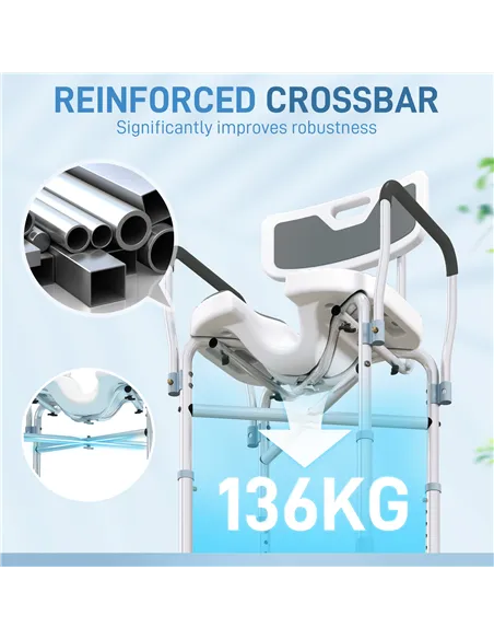 HOMCOM Shower Chair with Upgraded U-shaped Seat and Reinforced Crossbars, Height Adjustable Padded Bath Chair with Non-slip Feet