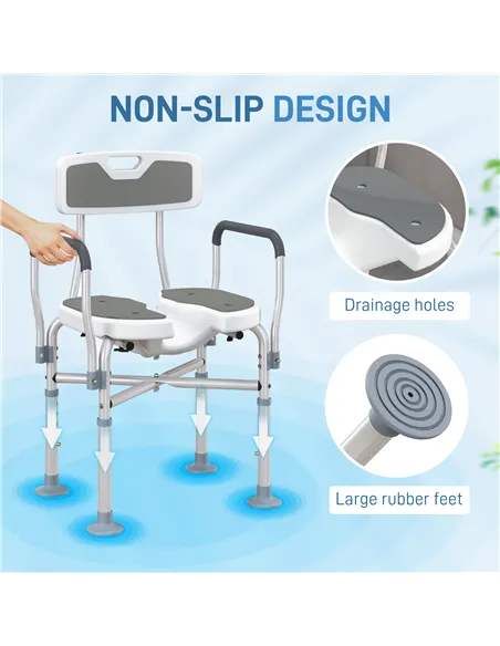 HOMCOM Shower Chair with Upgraded U-shaped Seat and Reinforced Crossbars, Height Adjustable Padded Bath Chair with Non-slip Feet