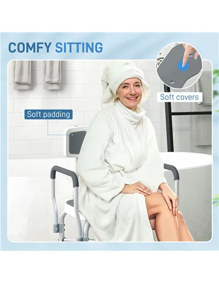 HOMCOM Shower Chair with Upgraded U-shaped Seat and Reinforced Crossbars, Height Adjustable Padded Bath Chair with Non-slip Feet