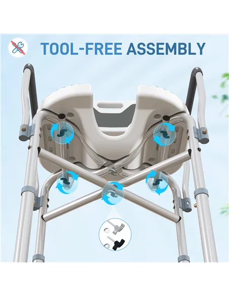 HOMCOM Shower Chair with Upgraded U-shaped Seat and Reinforced Crossbars, Height Adjustable Padded Bath Chair with Non-slip Feet