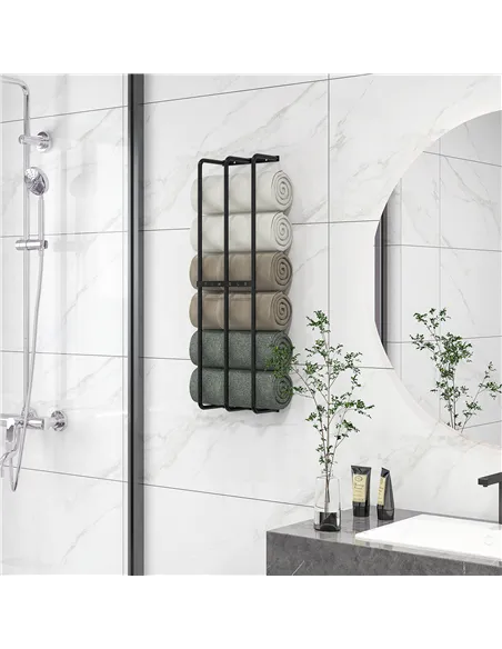 HOMCOM Six Large Towel Metal Holder, with Mounting Accessories