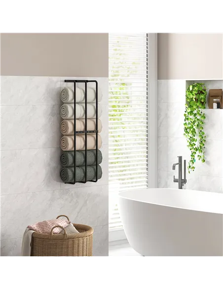 HOMCOM Six Large Towel Metal Holder, with Mounting Accessories