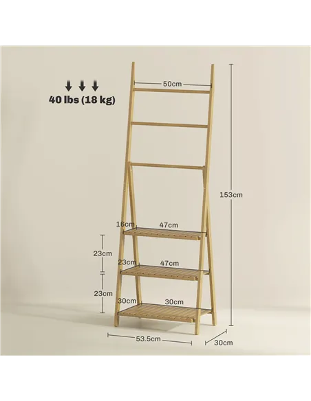 HOMCOM Three-Shelf Bamboo Storage Unit, with Towel Racks - Natural Finish
