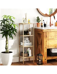 HOMCOM Four-Tier Bamboo Bathroom Shelf - Natural Finish 2