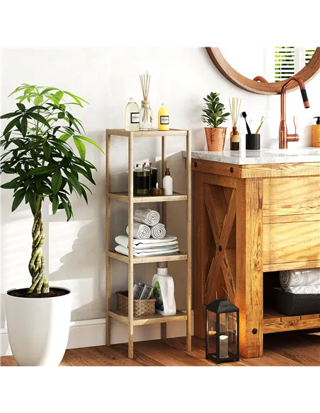 HOMCOM Four-Tier Bamboo Bathroom Shelf - Natural Finish
