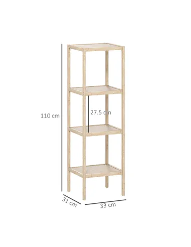 HOMCOM Four-Tier Bamboo Bathroom Shelf - Natural Finish