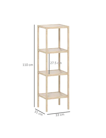 HOMCOM Four-Tier Bamboo Bathroom Shelf - Natural Finish