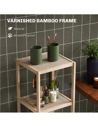 HOMCOM Four-Tier Bamboo Bathroom Shelf - Natural Finish