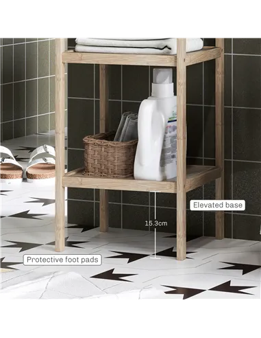 HOMCOM Four-Tier Bamboo Bathroom Shelf - Natural Finish