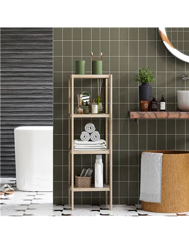 HOMCOM Four-Tier Bamboo Bathroom Shelf - Natural Finish