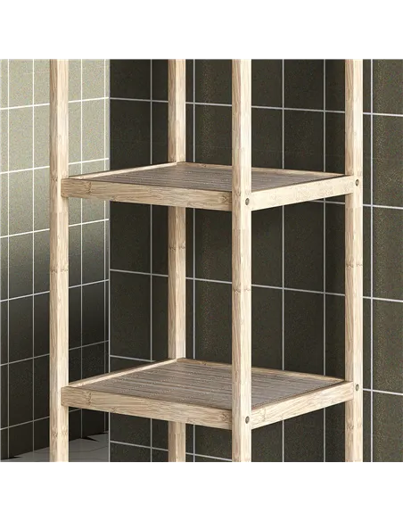 HOMCOM Four-Tier Bamboo Bathroom Shelf - Natural Finish