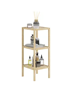 HOMCOM Three-Tier Bamboo Bathroom Shelf - Natural Finish