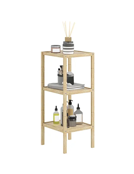 HOMCOM Three-Tier Bamboo Bathroom Shelf - Natural Finish