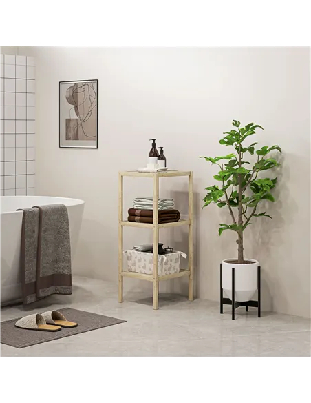 HOMCOM Three-Tier Bamboo Bathroom Shelf - Natural Finish