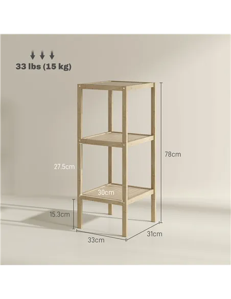HOMCOM Three-Tier Bamboo Bathroom Shelf - Natural Finish