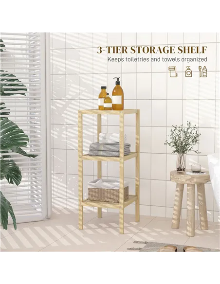 HOMCOM Three-Tier Bamboo Bathroom Shelf - Natural Finish