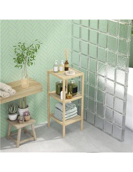 HOMCOM Three-Tier Bamboo Bathroom Shelf - Natural Finish