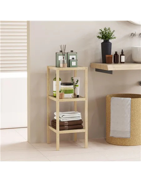 HOMCOM Three-Tier Bamboo Bathroom Shelf - Natural Finish