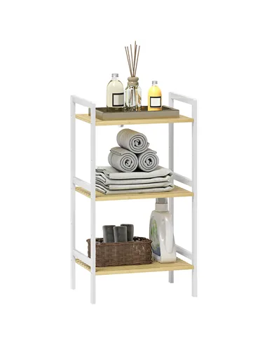 HOMCOM Three-Tier Bamboo Adjustable Shelf Storage Unit