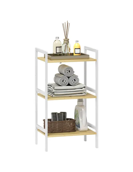 HOMCOM Three-Tier Bamboo Adjustable Shelf Storage Unit