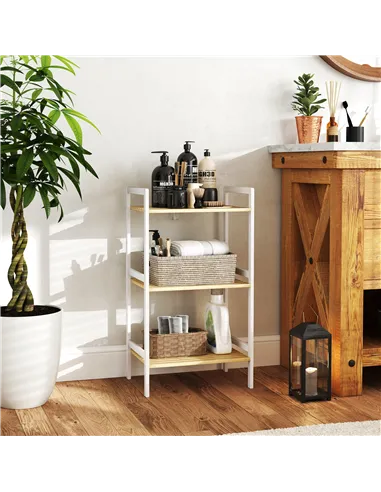 HOMCOM Three-Tier Bamboo Adjustable Shelf Storage Unit