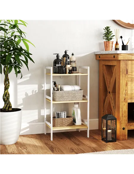 HOMCOM Three-Tier Bamboo Adjustable Shelf Storage Unit