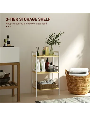 HOMCOM Three-Tier Bamboo Adjustable Shelf Storage Unit