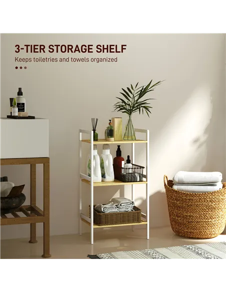 HOMCOM Three-Tier Bamboo Adjustable Shelf Storage Unit