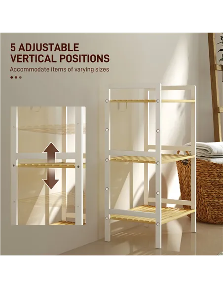 HOMCOM Three-Tier Bamboo Adjustable Shelf Storage Unit