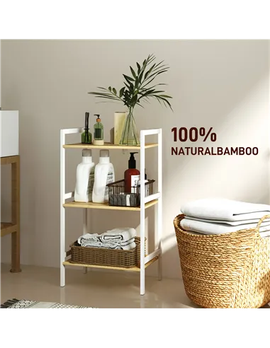HOMCOM Three-Tier Bamboo Adjustable Shelf Storage Unit