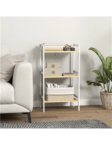 HOMCOM Three-Tier Bamboo Adjustable Shelf Storage Unit