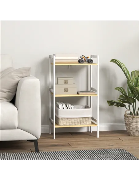 HOMCOM Three-Tier Bamboo Adjustable Shelf Storage Unit