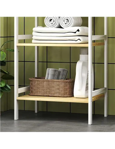 HOMCOM Three-Tier Bamboo Adjustable Shelf Storage Unit