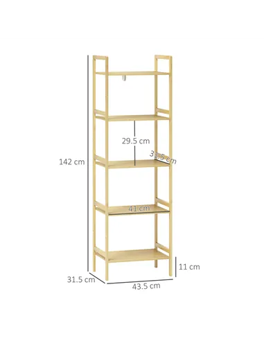 HOMCOM 5-Tier Bamboo Bathroom Storage Shelf, Freestanding Shelving Unit with Adjustable Rack for Kitchen Bathroom Living Room, N