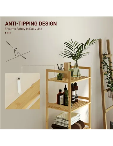 HOMCOM 5-Tier Bamboo Bathroom Storage Shelf, Freestanding Shelving Unit with Adjustable Rack for Kitchen Bathroom Living Room, N