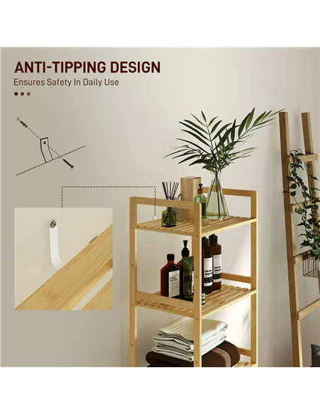 HOMCOM 5-Tier Bamboo Bathroom Storage Shelf, Freestanding Shelving Unit with Adjustable Rack for Kitchen Bathroom Living Room, N