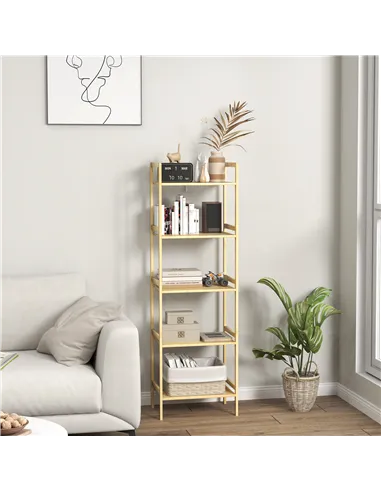 HOMCOM 5-Tier Bamboo Bathroom Storage Shelf, Freestanding Shelving Unit with Adjustable Rack for Kitchen Bathroom Living Room, N