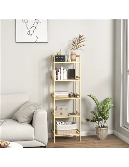 HOMCOM 5-Tier Bamboo Bathroom Storage Shelf, Freestanding Shelving Unit with Adjustable Rack for Kitchen Bathroom Living Room, N