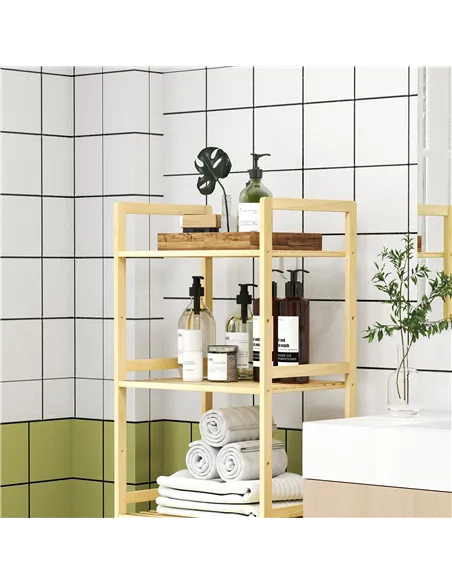 HOMCOM 5-Tier Bamboo Bathroom Storage Shelf, Freestanding Shelving Unit with Adjustable Rack for Kitchen Bathroom Living Room, N