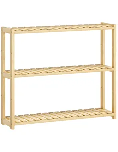 HOMCOM Three-Tier Bamboo Bathroom Rack - Natural Finish