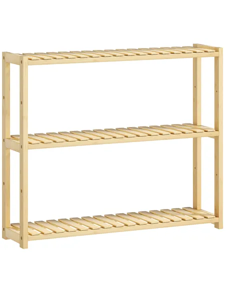 HOMCOM Three-Tier Bamboo Bathroom Rack - Natural Finish