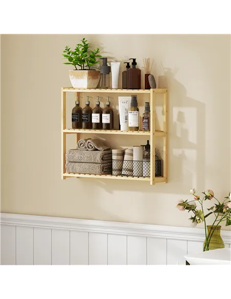 HOMCOM Three-Tier Bamboo Bathroom Rack - Natural Finish