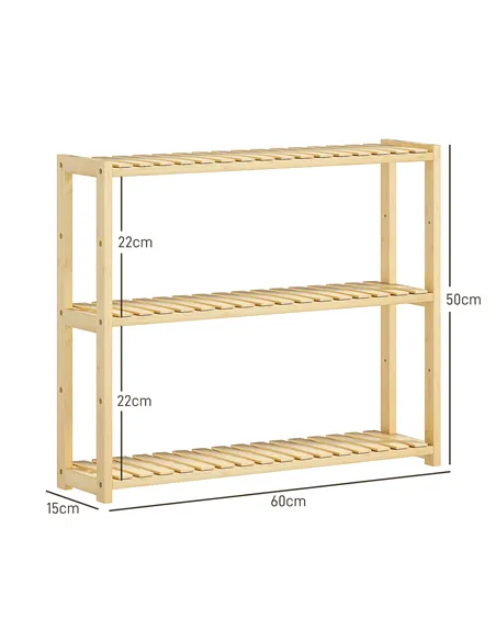 HOMCOM Three-Tier Bamboo Bathroom Rack - Natural Finish