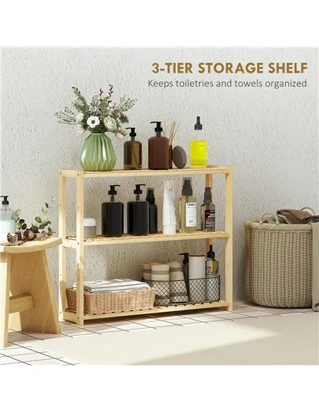 HOMCOM Three-Tier Bamboo Bathroom Rack - Natural Finish