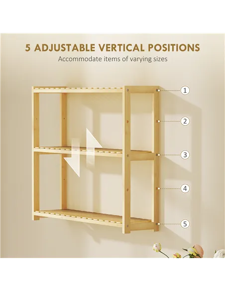 HOMCOM Three-Tier Bamboo Bathroom Rack - Natural Finish