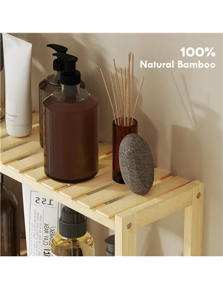 HOMCOM Three-Tier Bamboo Bathroom Rack - Natural Finish