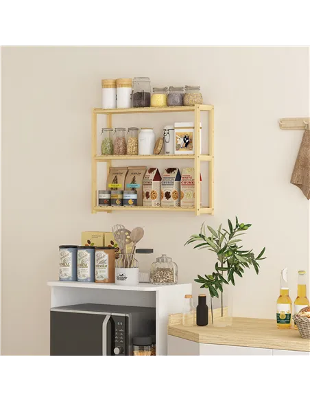 HOMCOM Three-Tier Bamboo Bathroom Rack - Natural Finish