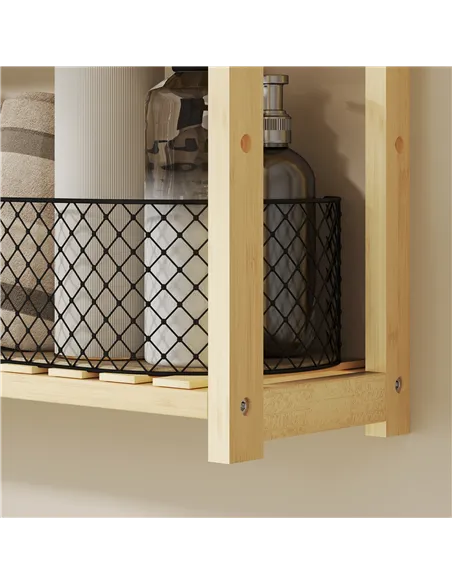 HOMCOM Three-Tier Bamboo Bathroom Rack - Natural Finish
